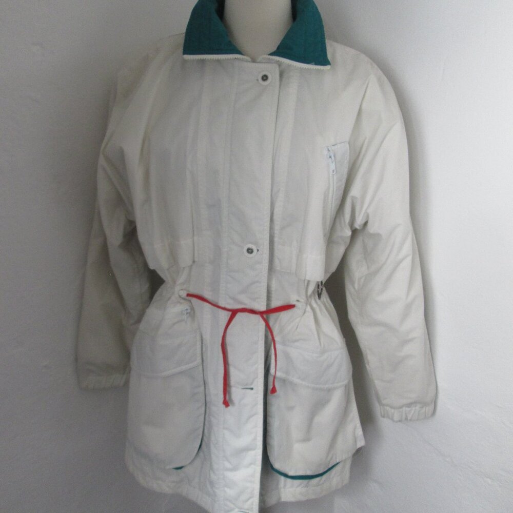 Vintage Women's Chore Coat White XS Drawstring Waist Oversize Utility Jacket
